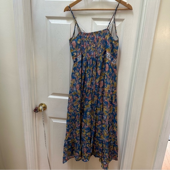 Anthropologie Verb Vineyard Tiered Maxi Dress Size 12 p blue floral v neck - Picture 6 of 9